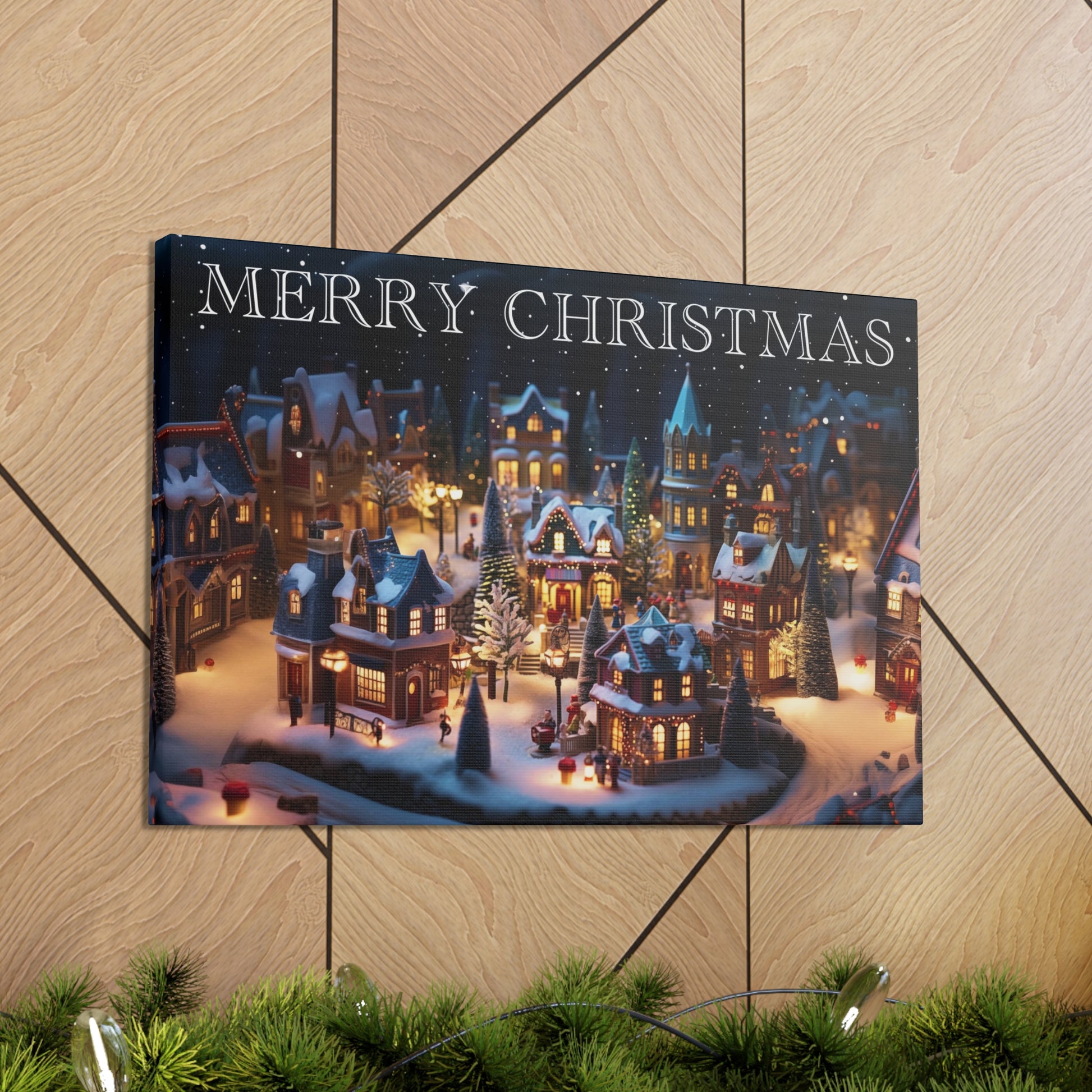 merry christmas village wall art
