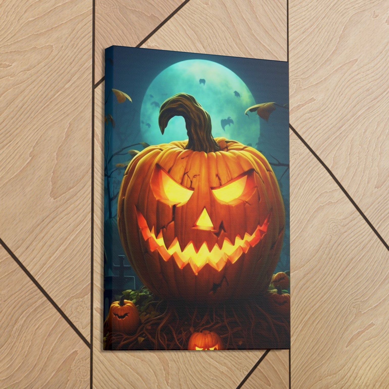 Halloween jack-o-lantern scene wall art
