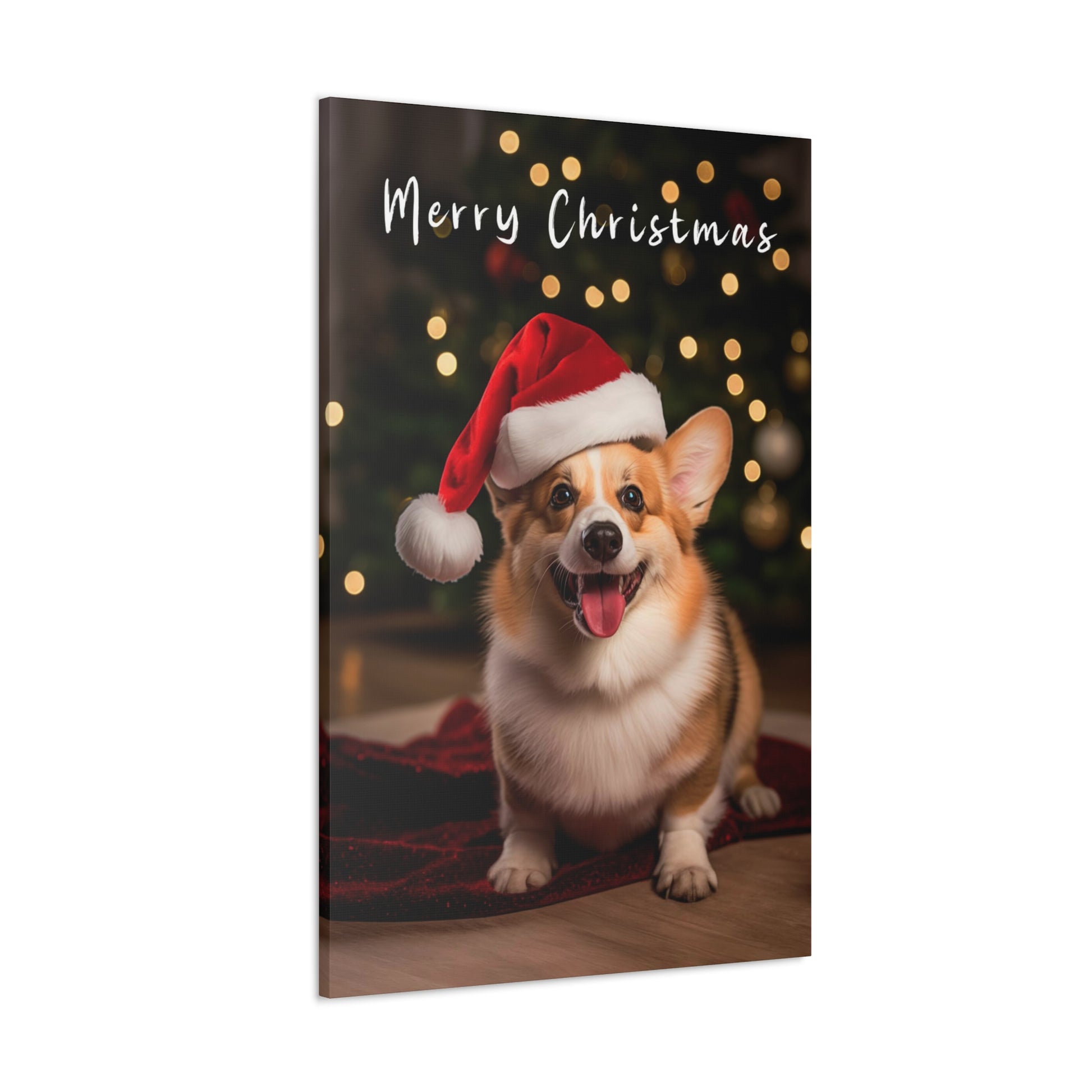 Merry Christmas Pembroke Welsh Corgi wearing Santa hat canvas print