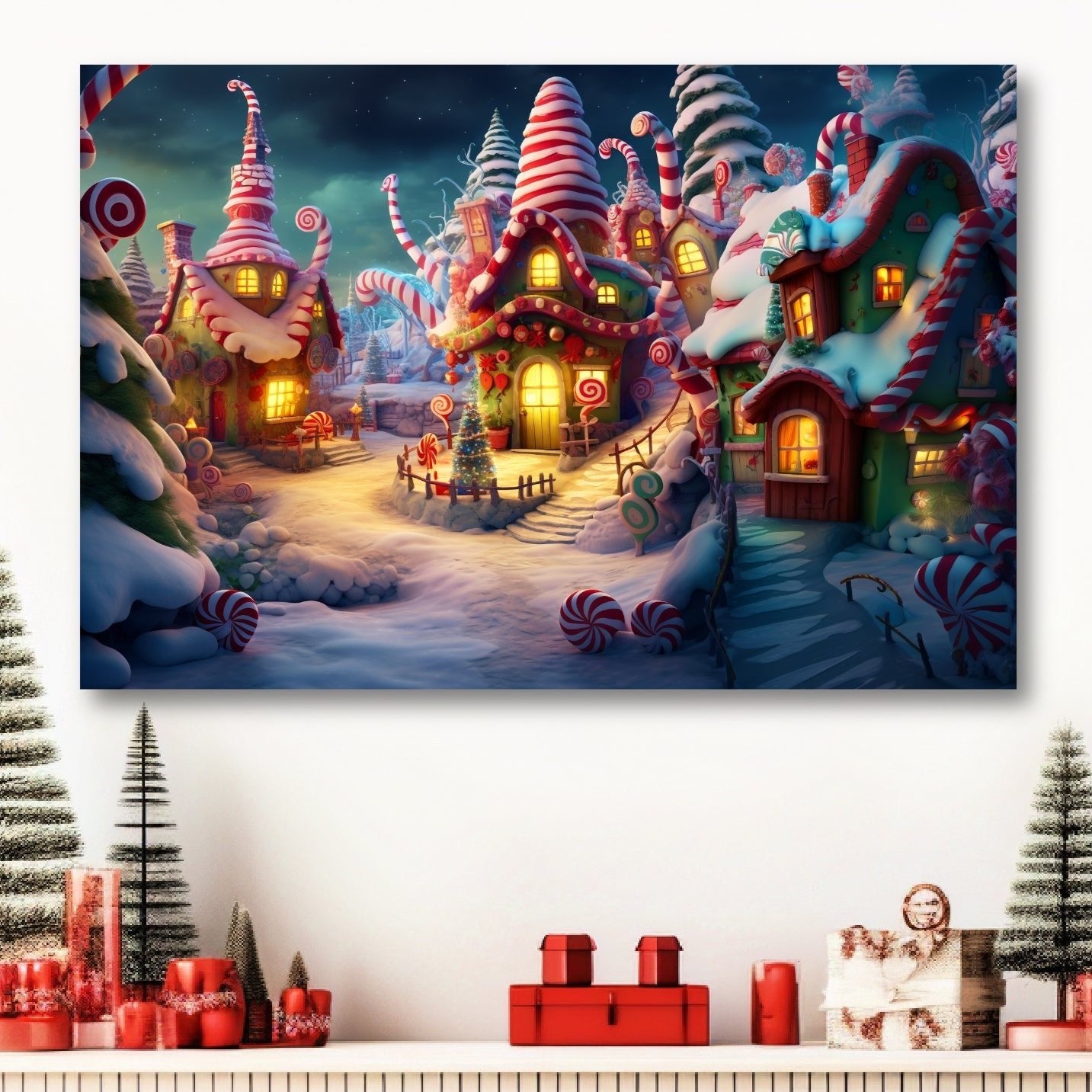 Christmas whoville stretched canvas print wall decor how the grinch stole christmas