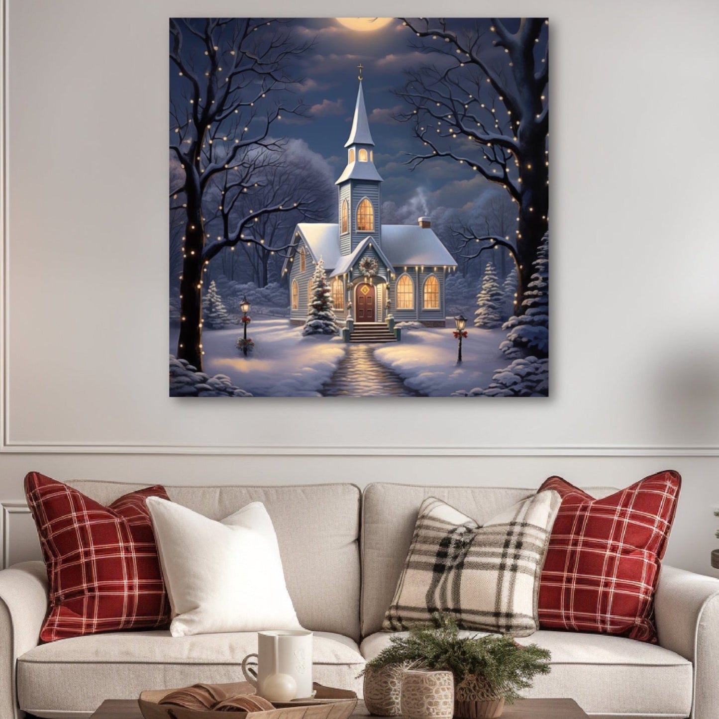 Christmas country church art prints