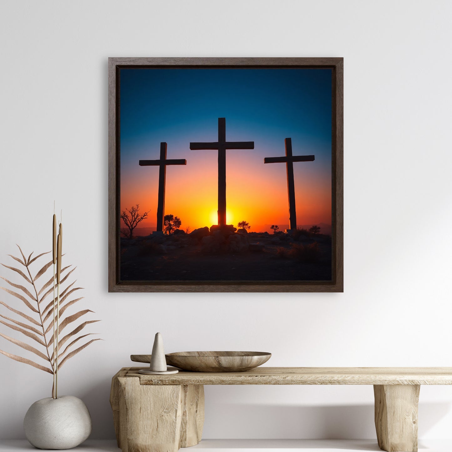 Christian Easter wall hanging wooden frame Three Crosses