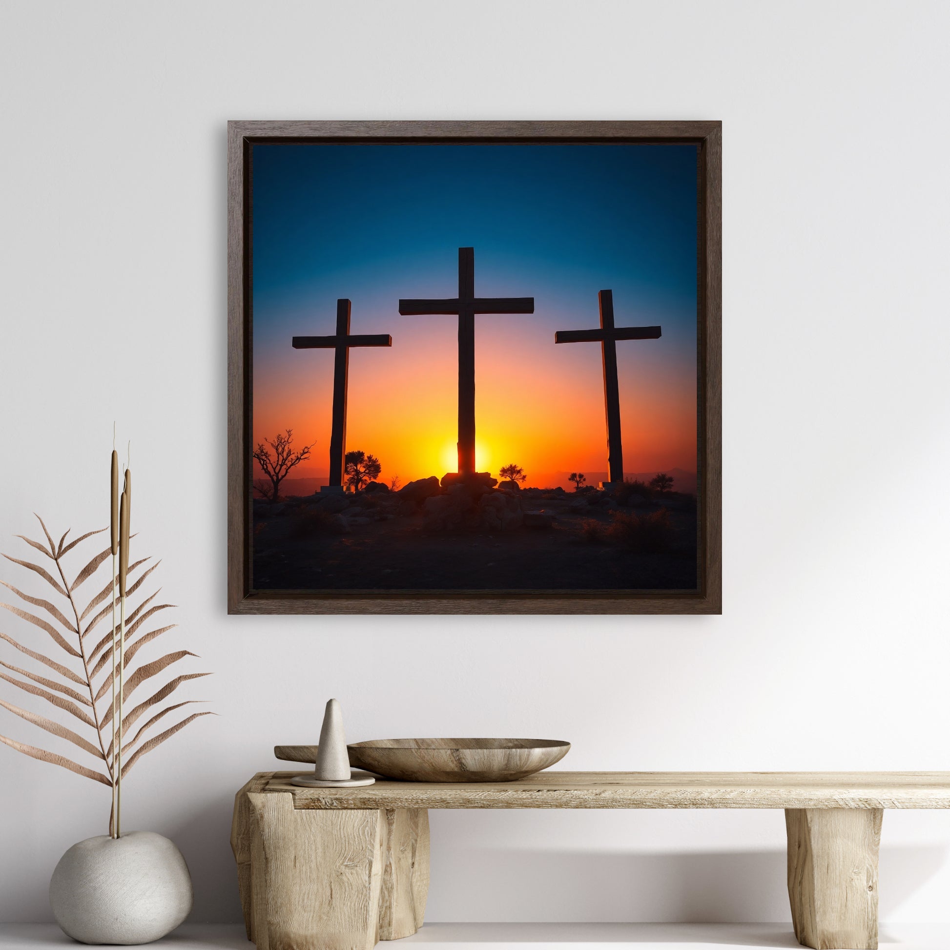 Christian Easter wall hanging wooden frame Three Crosses