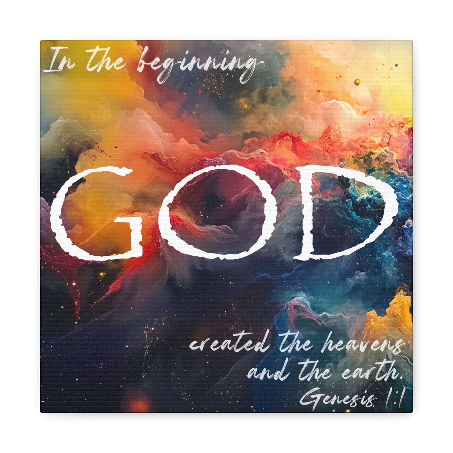 Christian art decor Genesis 1:1 bible verse canvas print