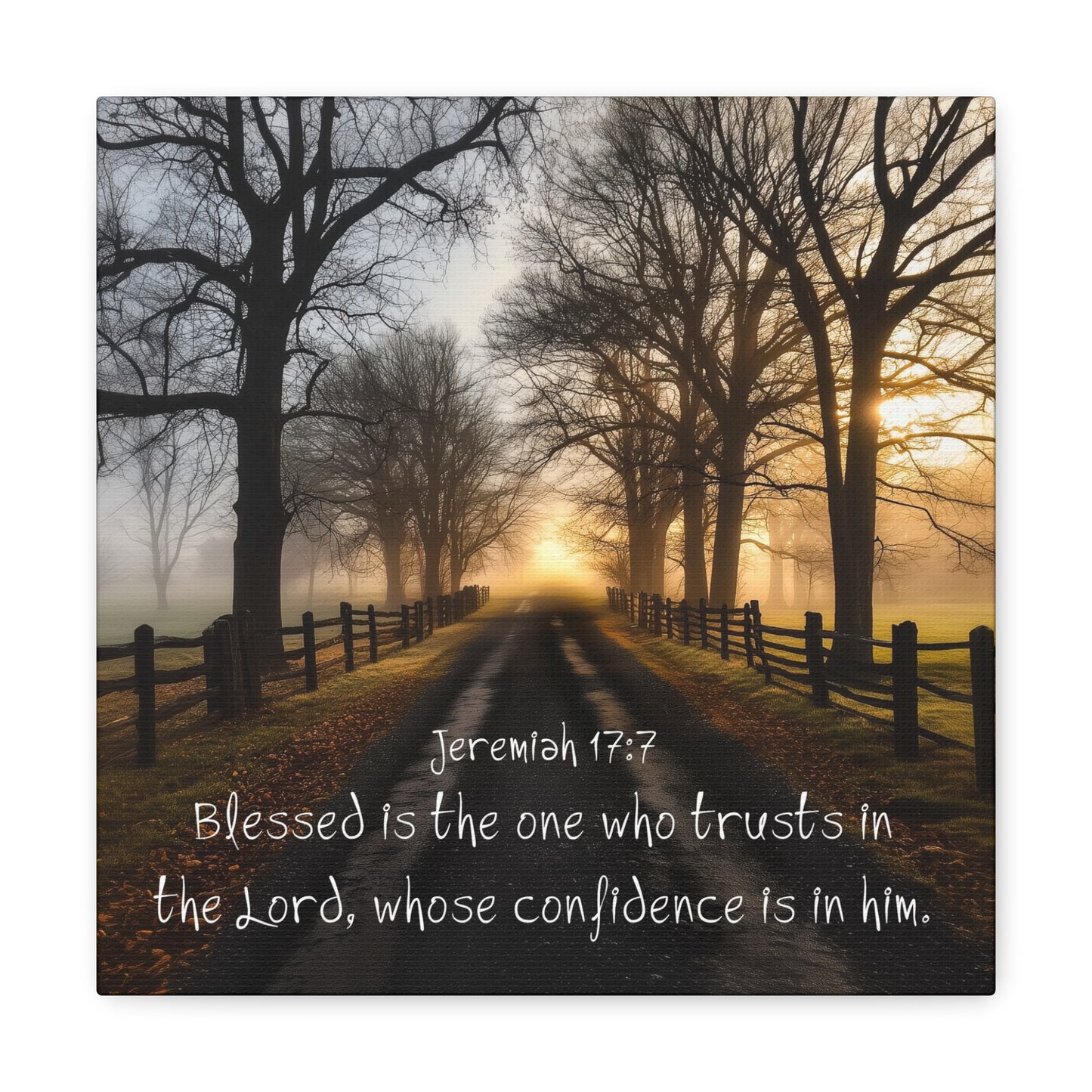 Christian framed wood black canvas art tree-lined road