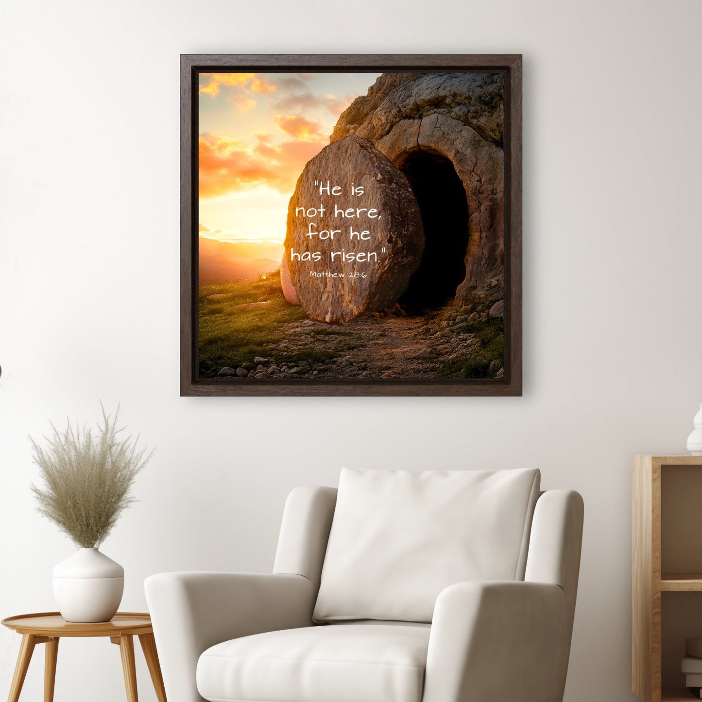 Christian wall hanging wooden frame christ has risen from the dead