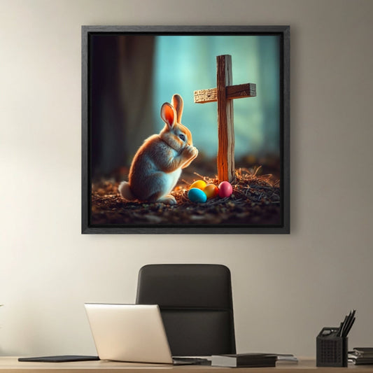 Easter Bunny and cross aesthetic Christian wall art decor wood framed