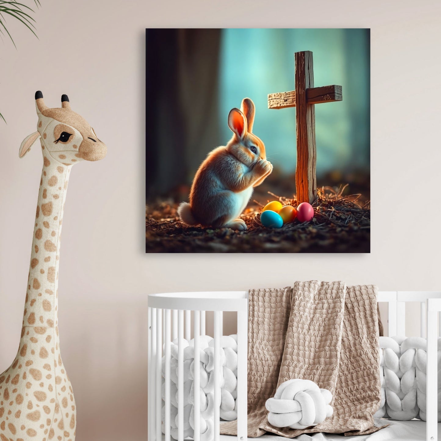 Easter Bunny and cross resurrection of Jesus large poster picture black frame