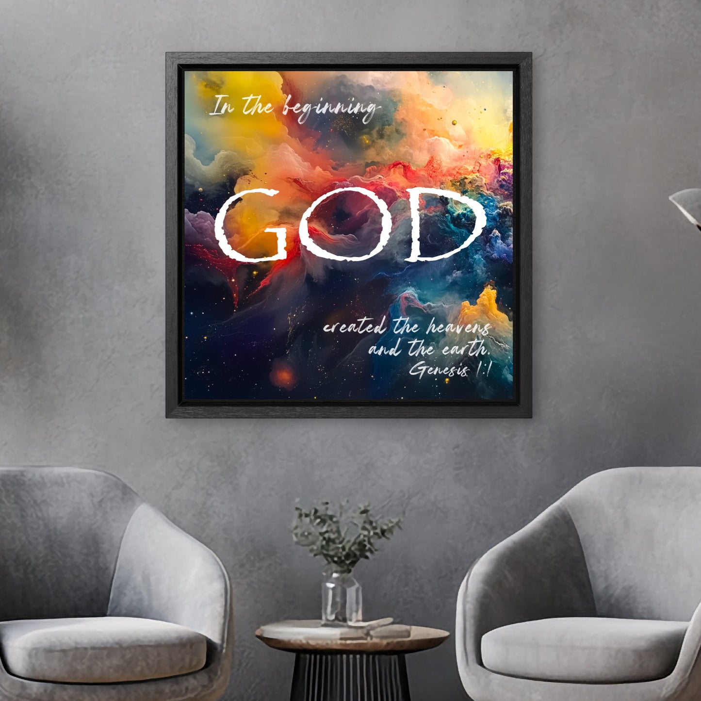 Genesis 1:1 stretched canvas print gallery wrap framed Christian art gifts for pastors
