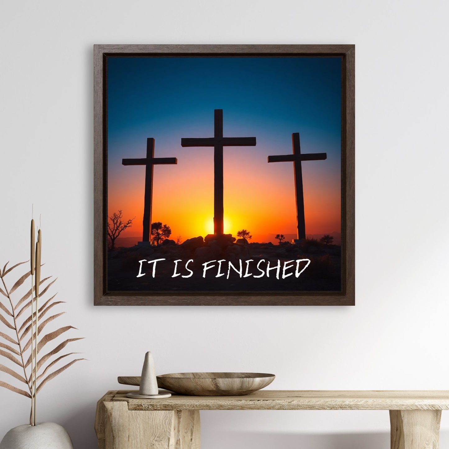 It Is Finished Christian Easter wall hanging wooden frame Three Crosses