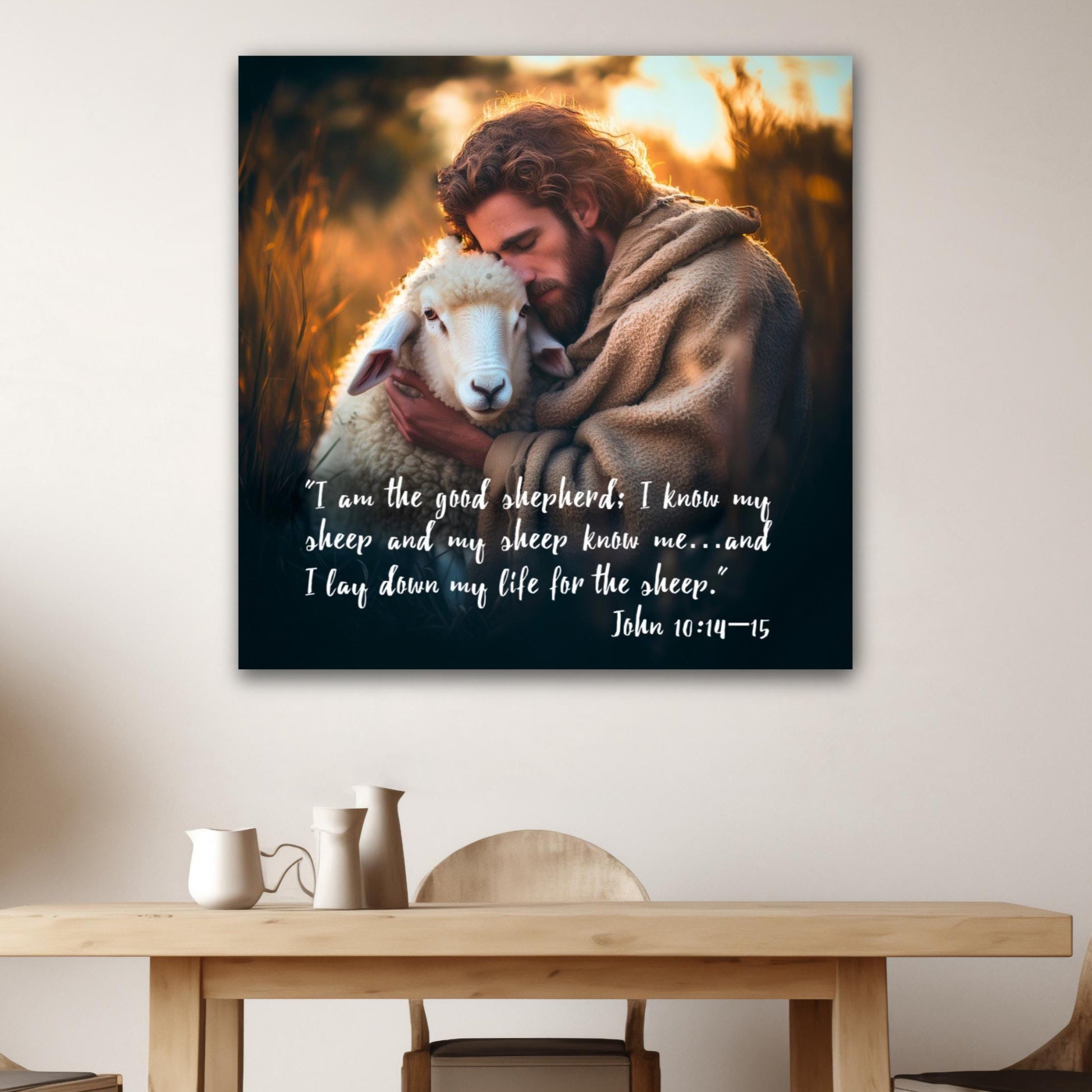 John 10:14-15 wall art gifts christian jesus lamb sheep art