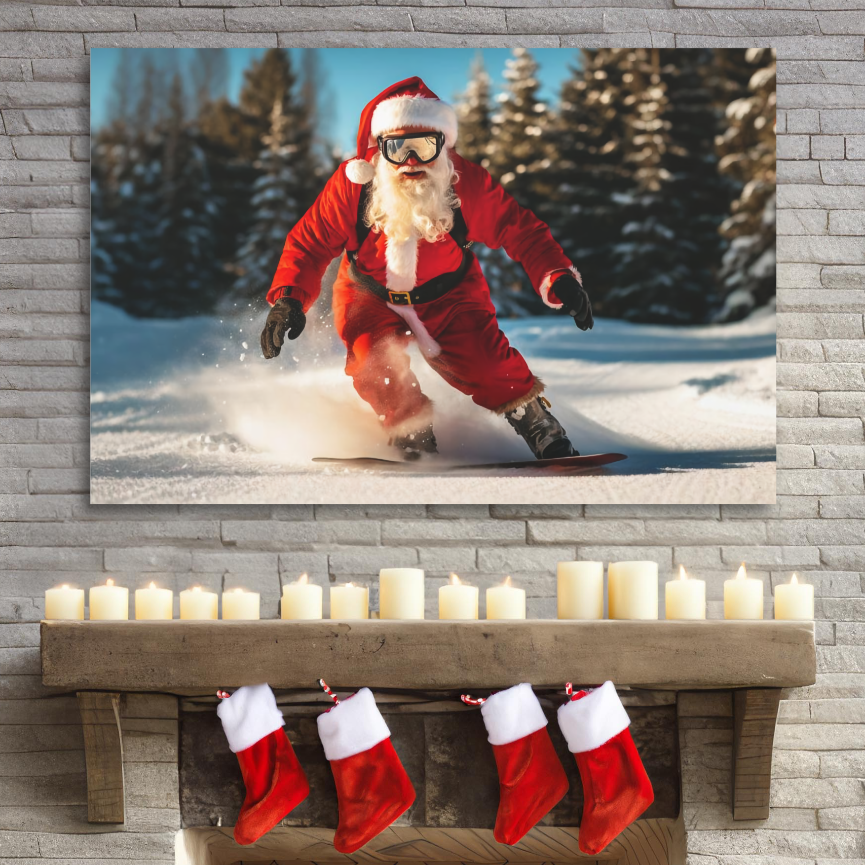 Santa snowboarder large poster wall hanging