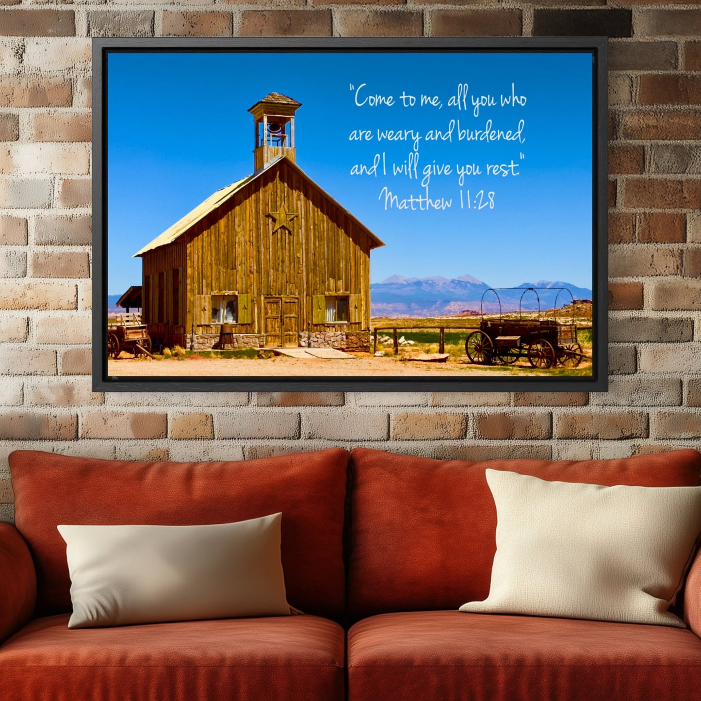 Matthew 11:28 aesthetic christian wall art decor wood framed country church picture