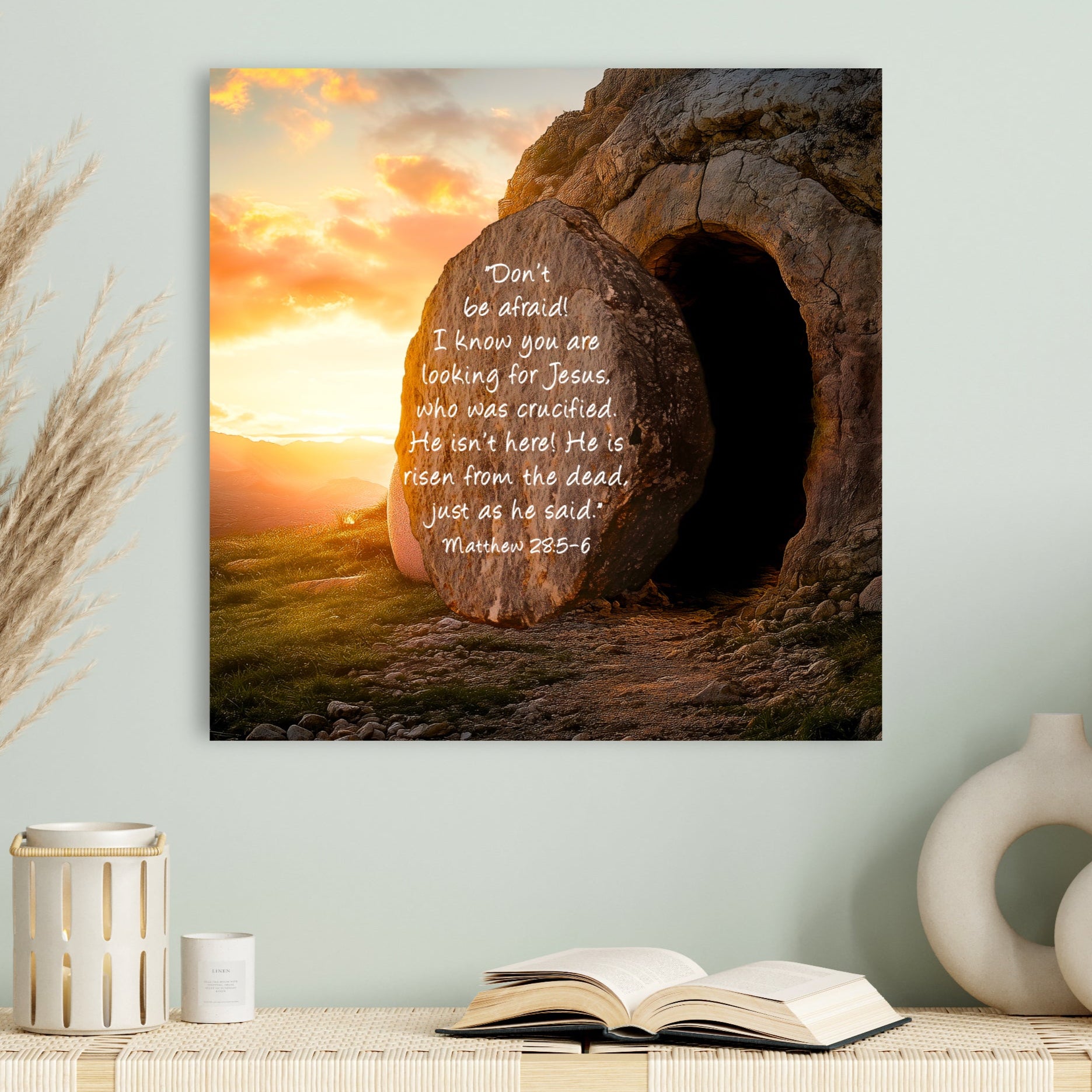 Matthew 28:5-6 aesthetic christian wall art decor wood framed easy ready to hang