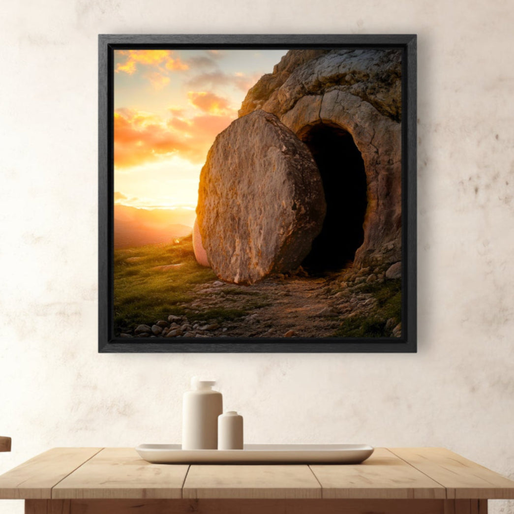 Outside the Empty Tomb Easter aesthetic Christian wall art decor wood framed easy ready to hang