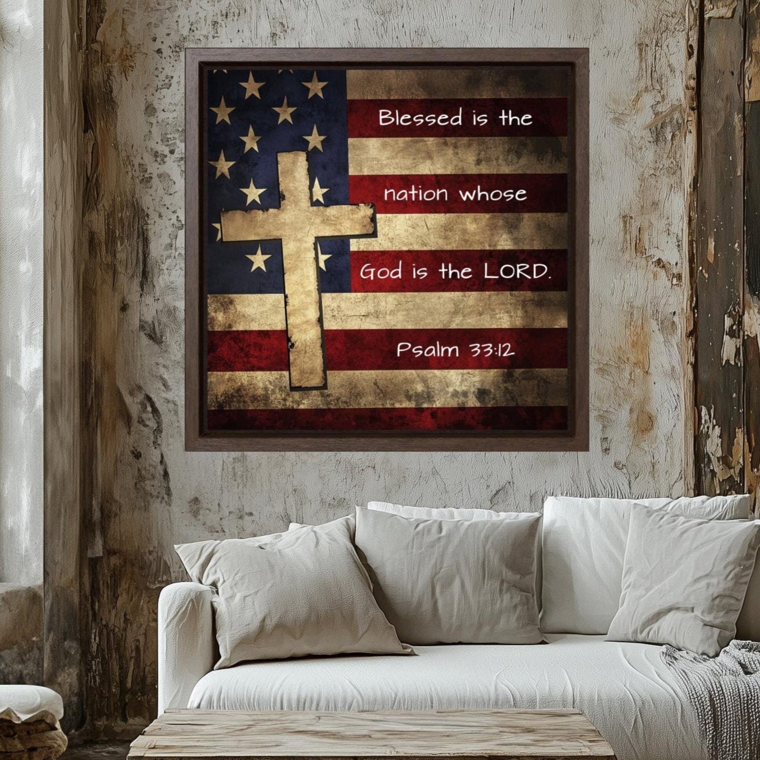 Psalm 33:12 aesthetic christian wall art gifts wooden frame blessed is the nation whose god is the lord