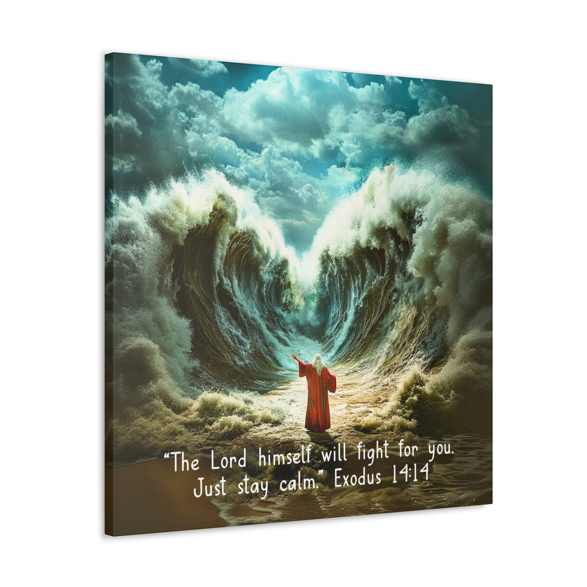 just be calm Christian artwork moses parting the water