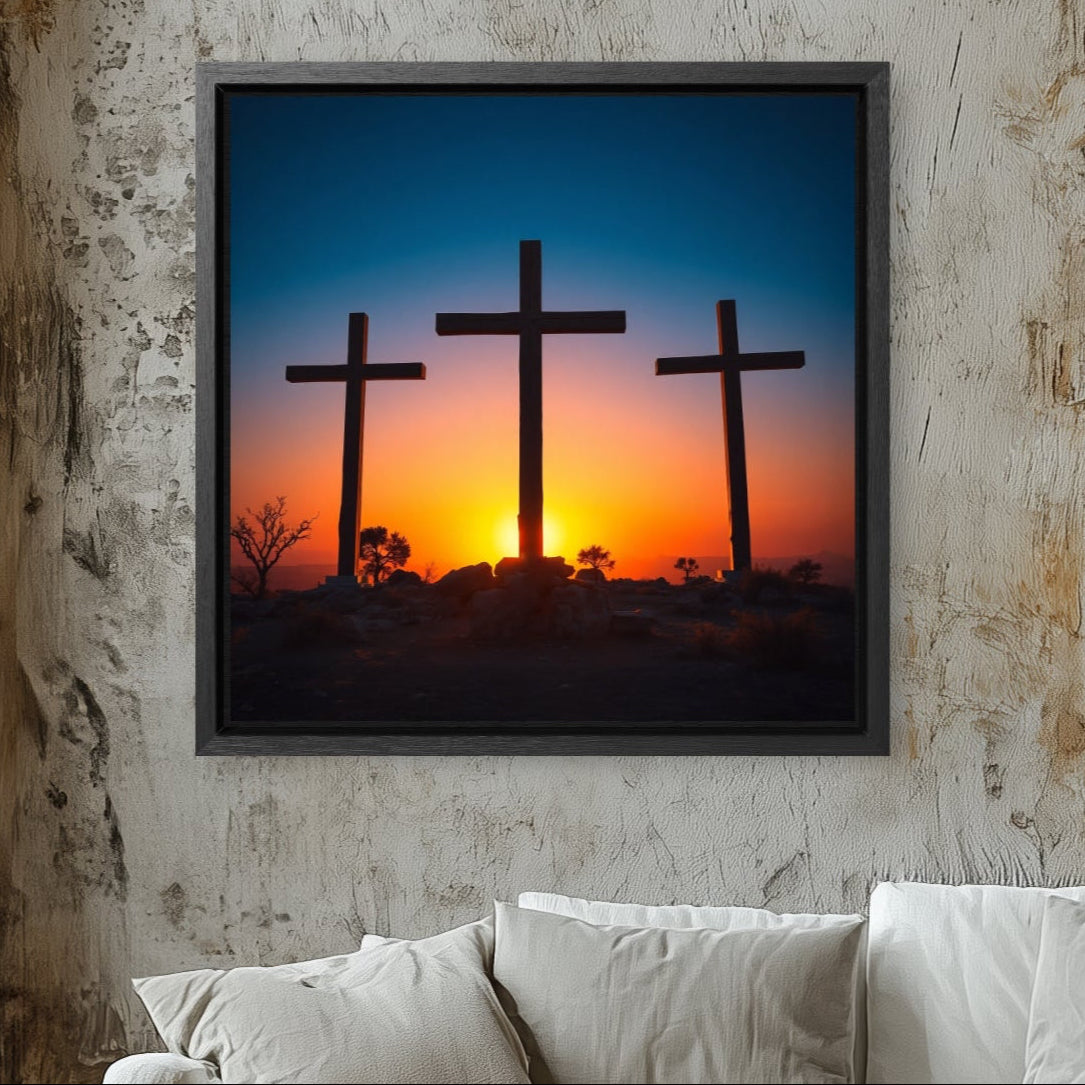 Three Crosses Easter aesthetic Christian wall art decor wood framed easy ready to hang