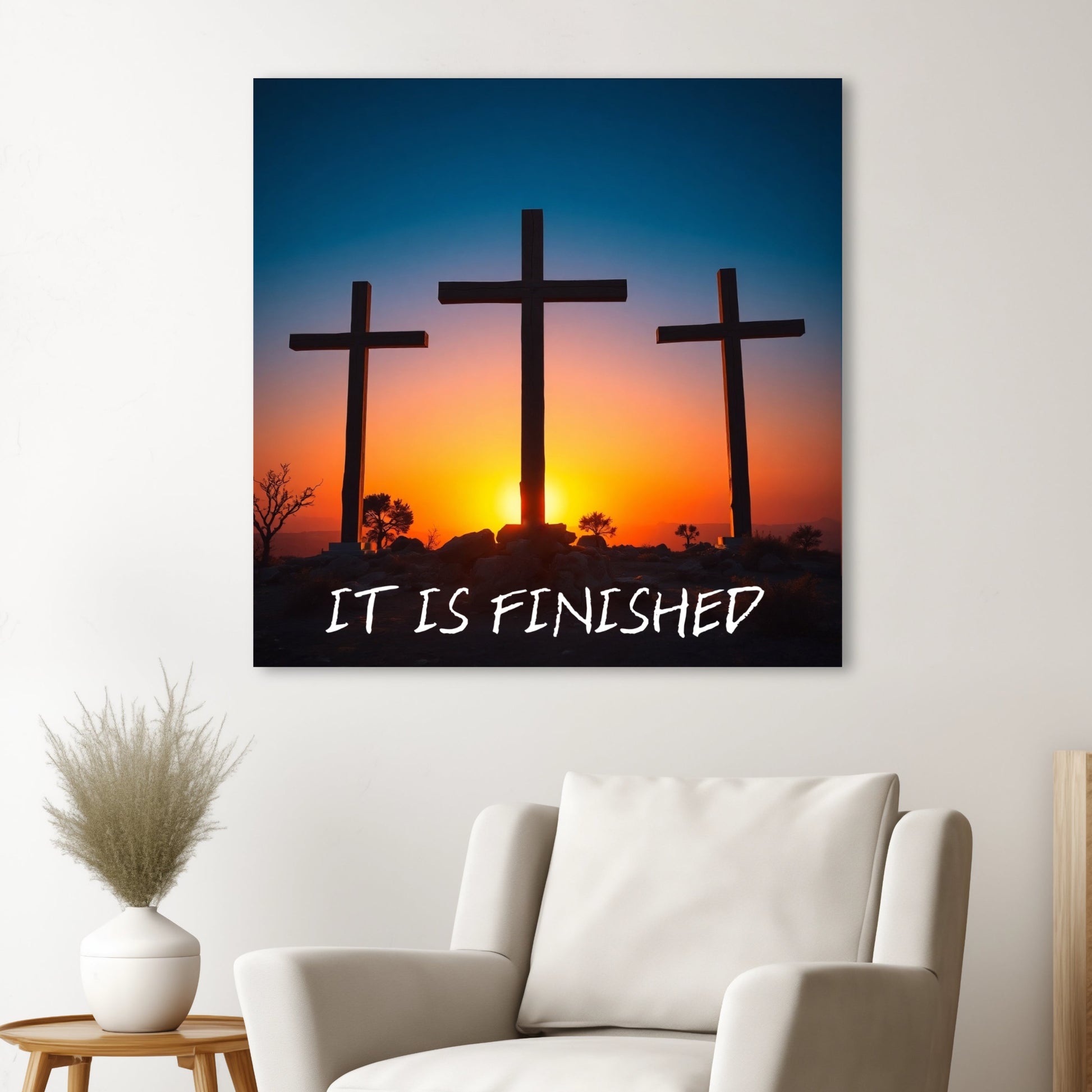 Three Crosses on a hill resurrection of Jesus large poster picture black frame