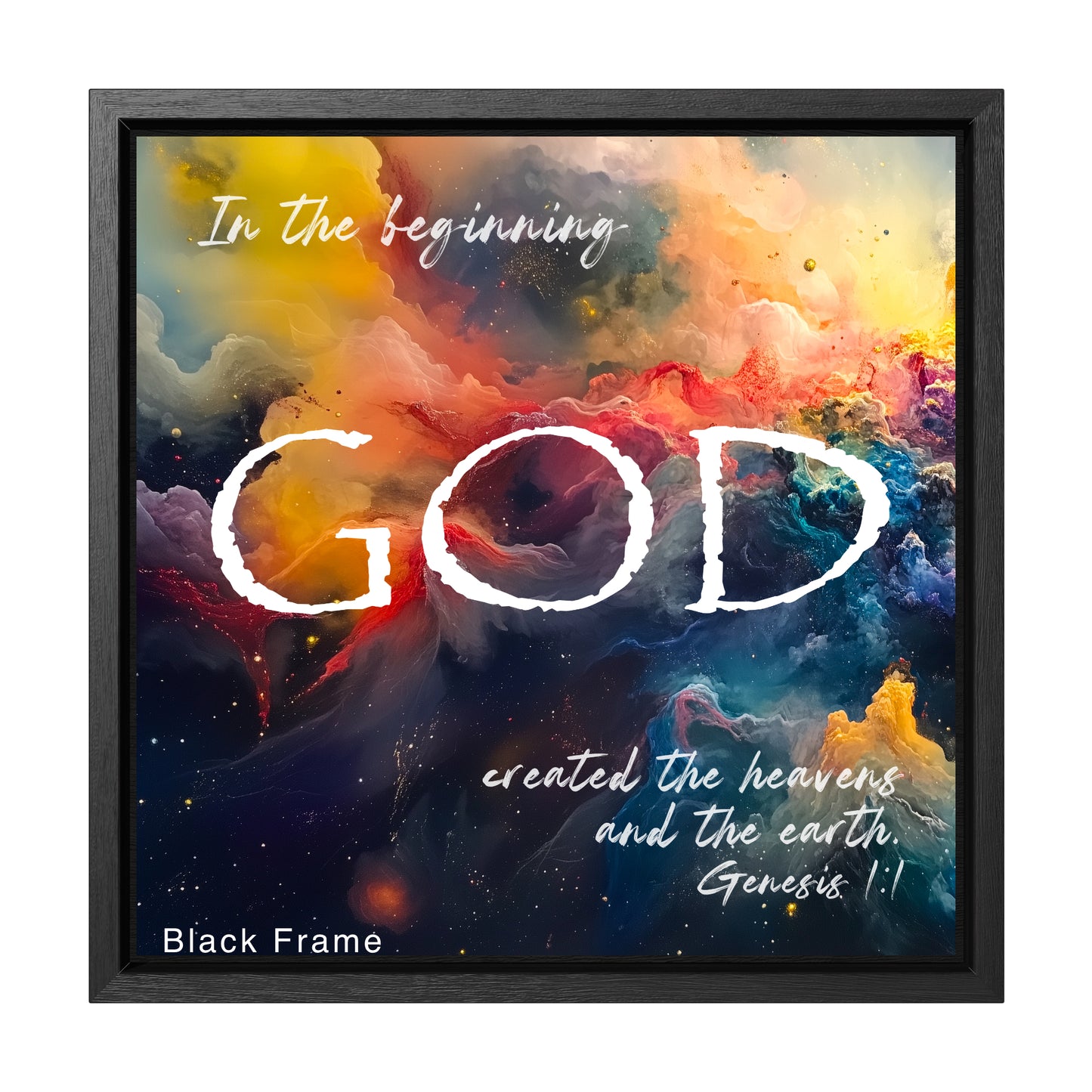 aesthetic Christian painting wood frame wall art in the beginning God created the heavens and the earth