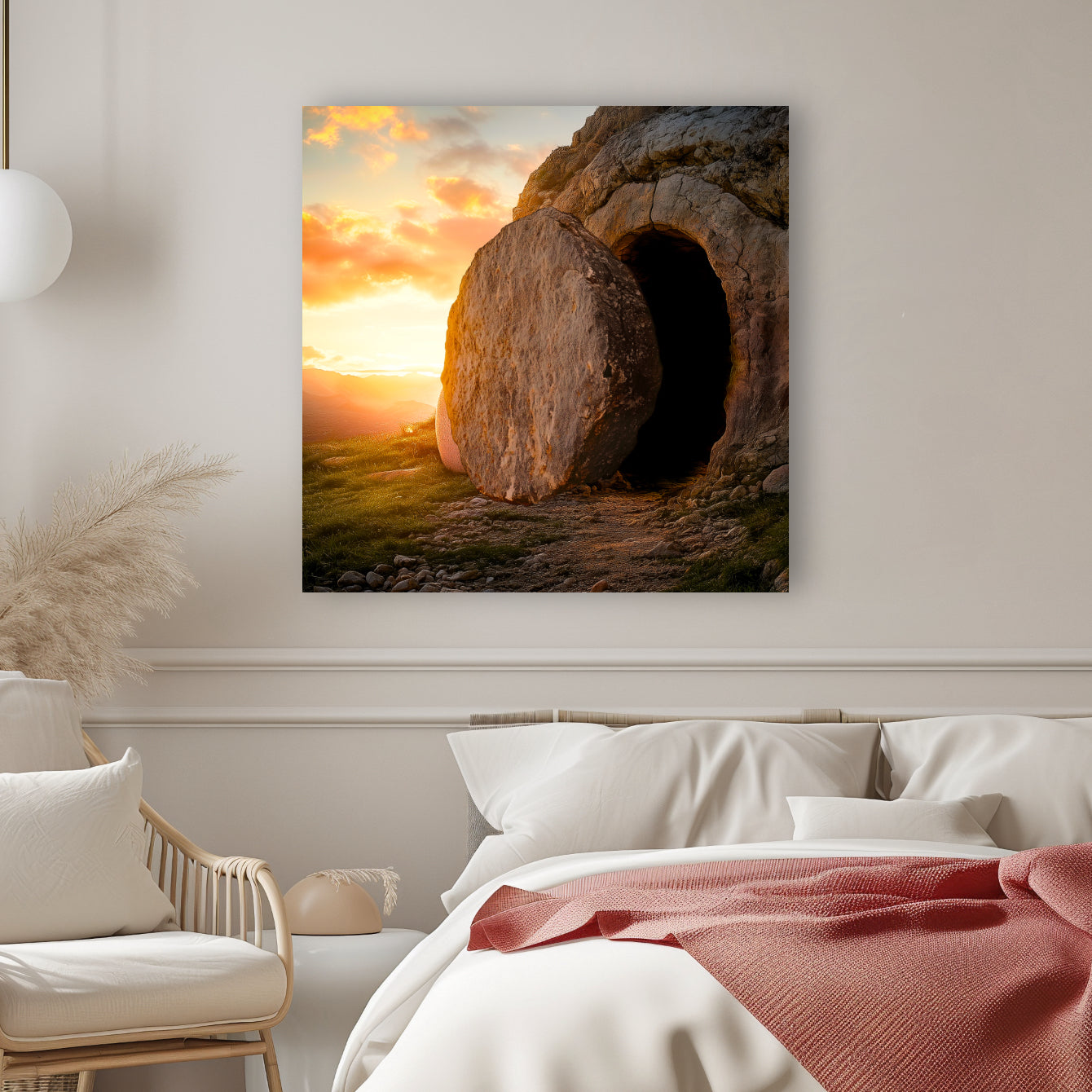 bible resurrection canvas art brown walnut frame christ has risen