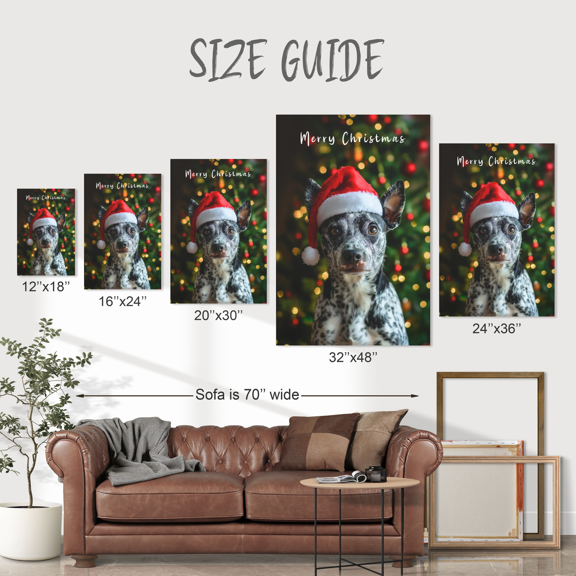 Christmas Australian Cattle Dog wearing Santa’s hat wall decor
