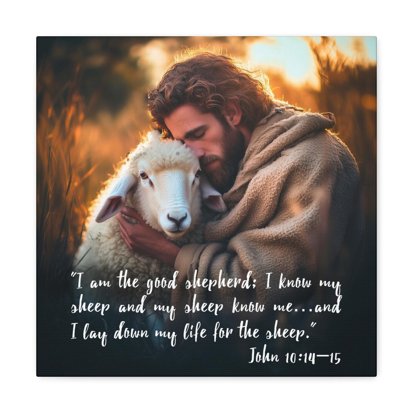 christian stretched canvas print i lay my life down for the sheep