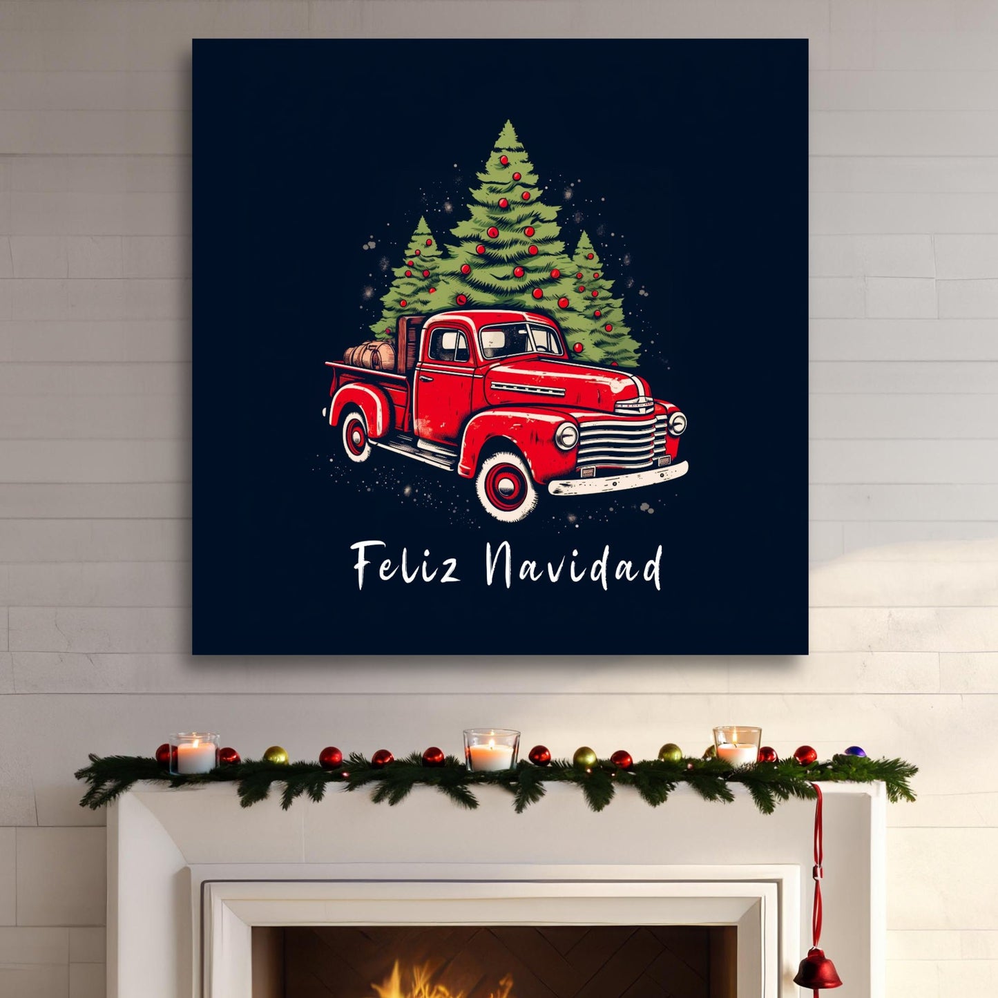 Feliz Navidad red christmas truck canvas prints