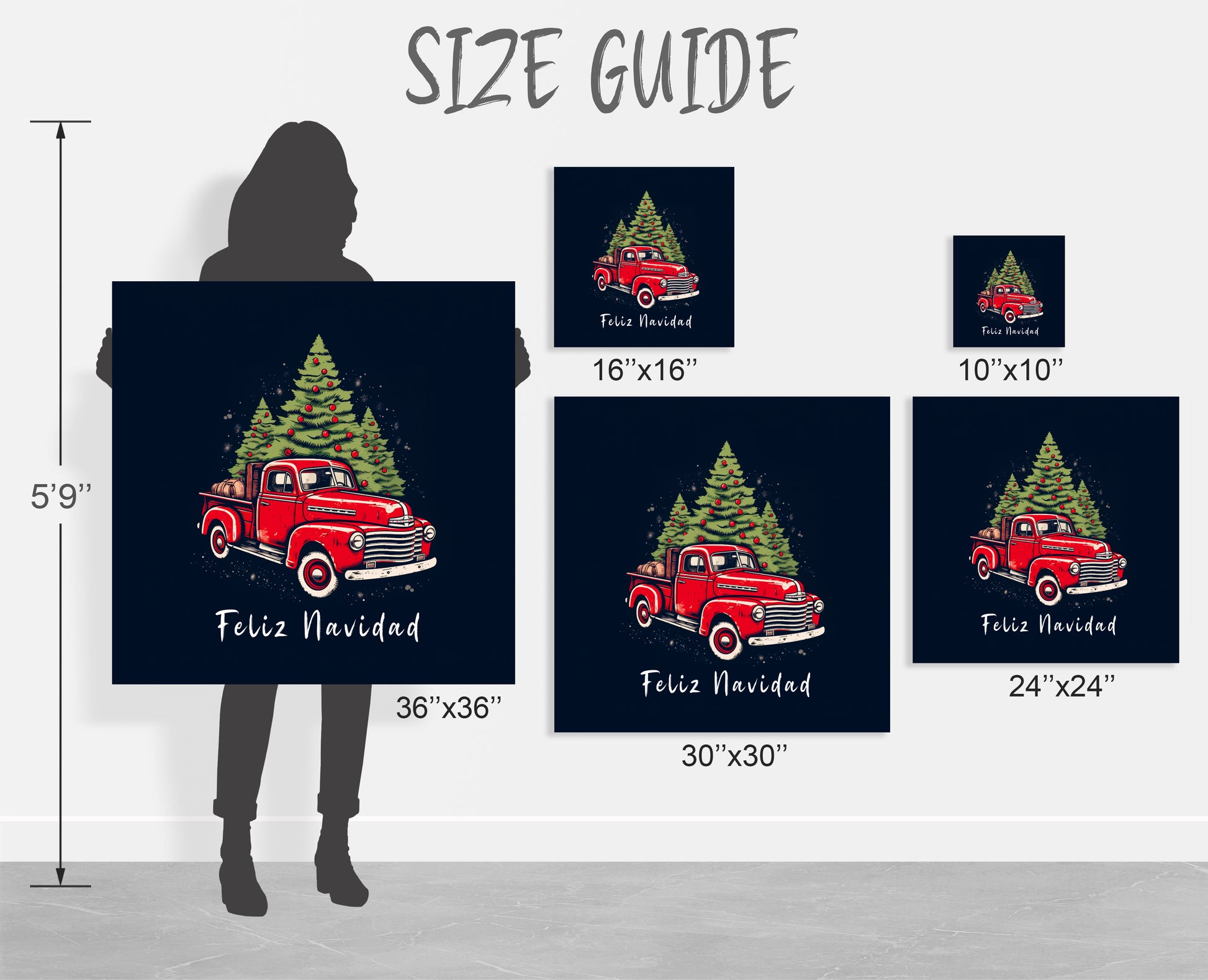 red christmas pickup truck canvas prints