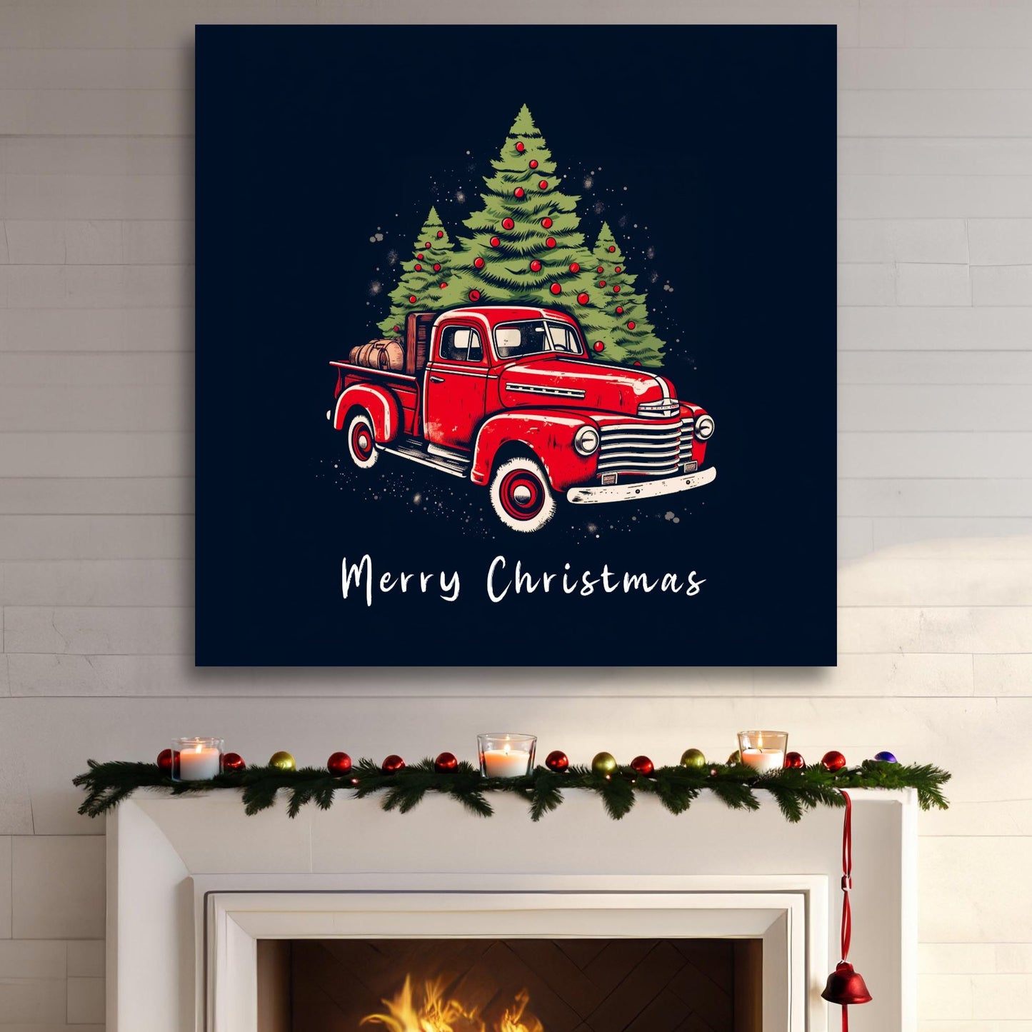 Merry Christmas red truck canvas prints