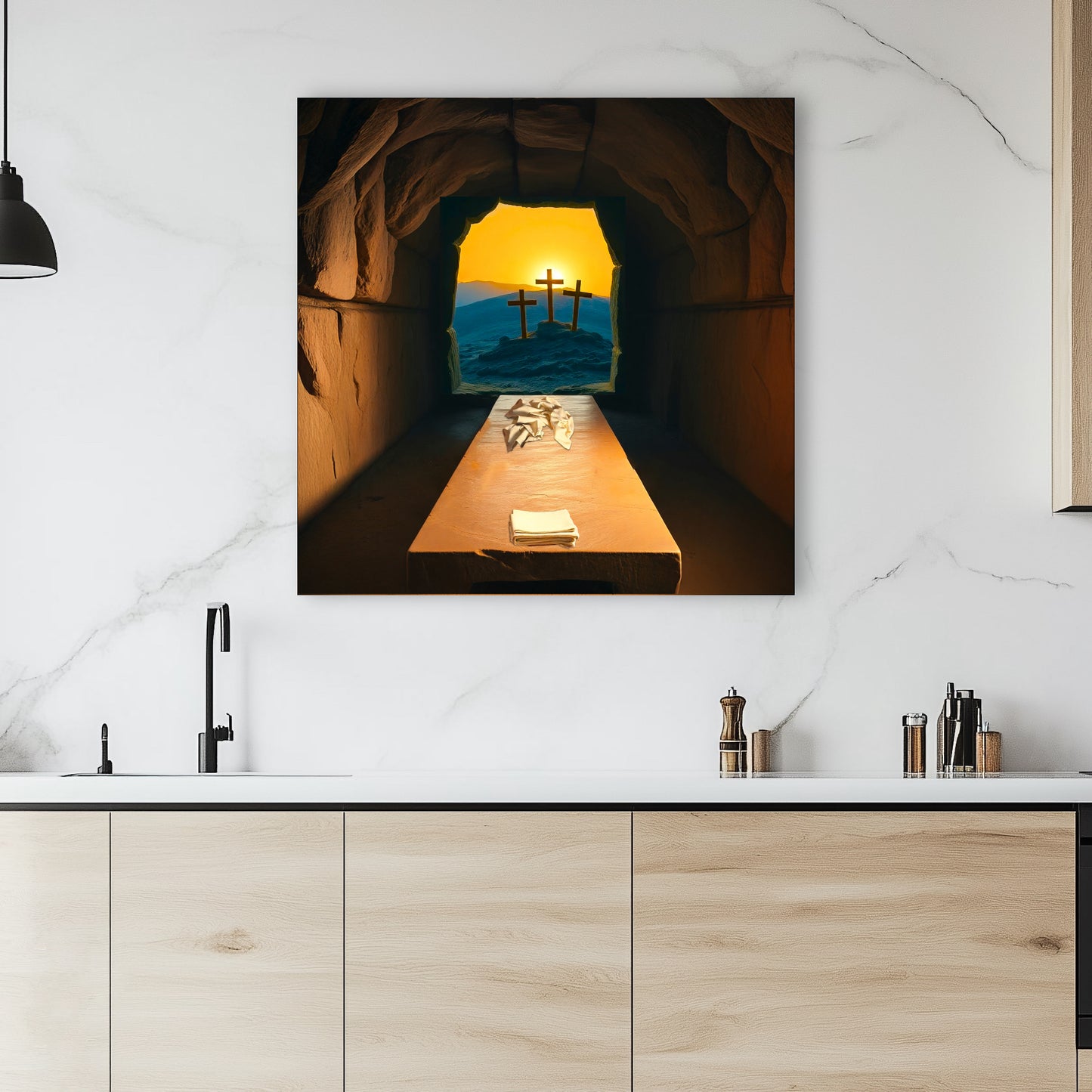 bible resurrection day canvas art brown walnut frame