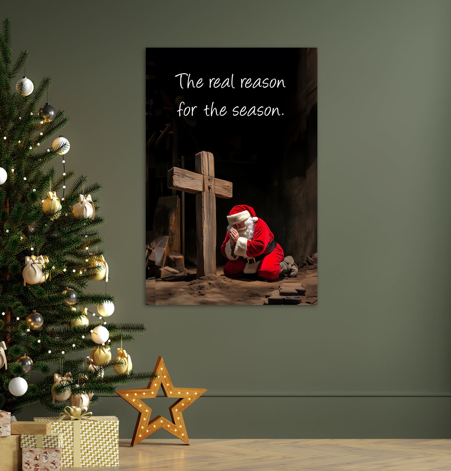 santa claus prostrate cross large poster