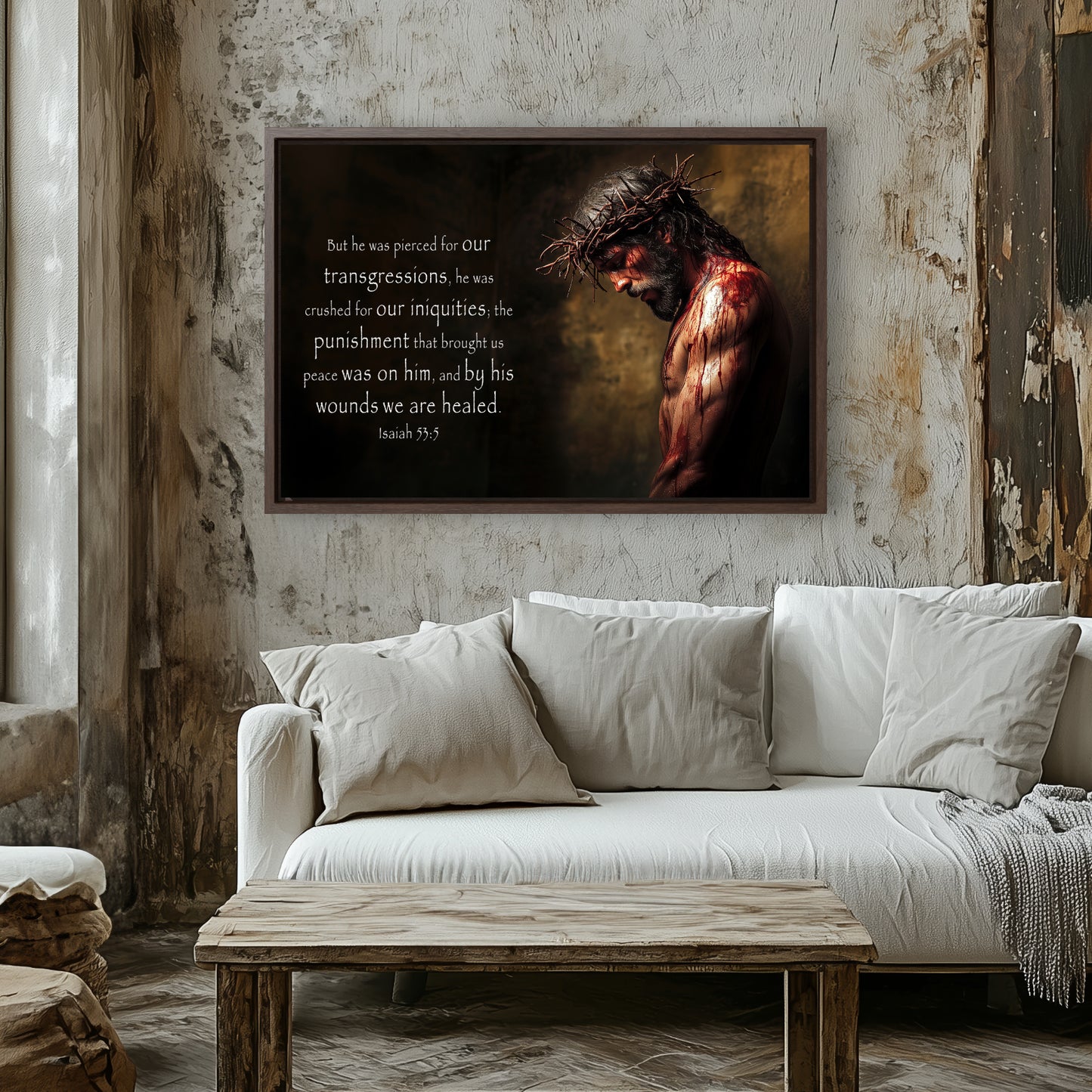 Isaiah 53:5 By His Wounds We Are Healed Canvas Print Framed or Unframed Christian Easter Wall Decor Art Gifts Decorations Jesus