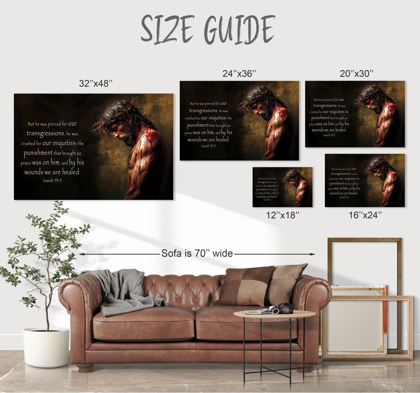 Isaiah 53:5 By His Wounds We Are Healed Canvas Print Framed or Unframed Christian Easter Wall Decor Art Gifts Decorations Jesus