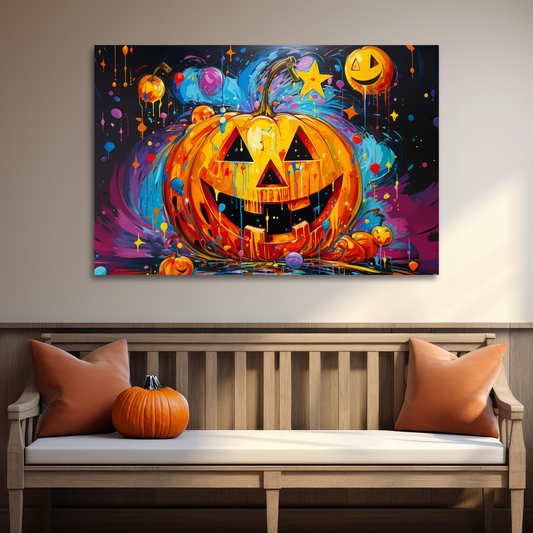Peter Max style Halloween jack-o-lantern decor indoor