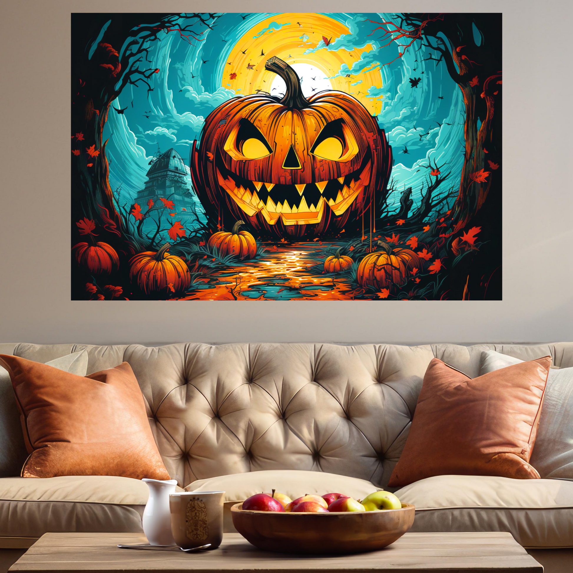pop art style Halloween jack-o-lantern decor indoor