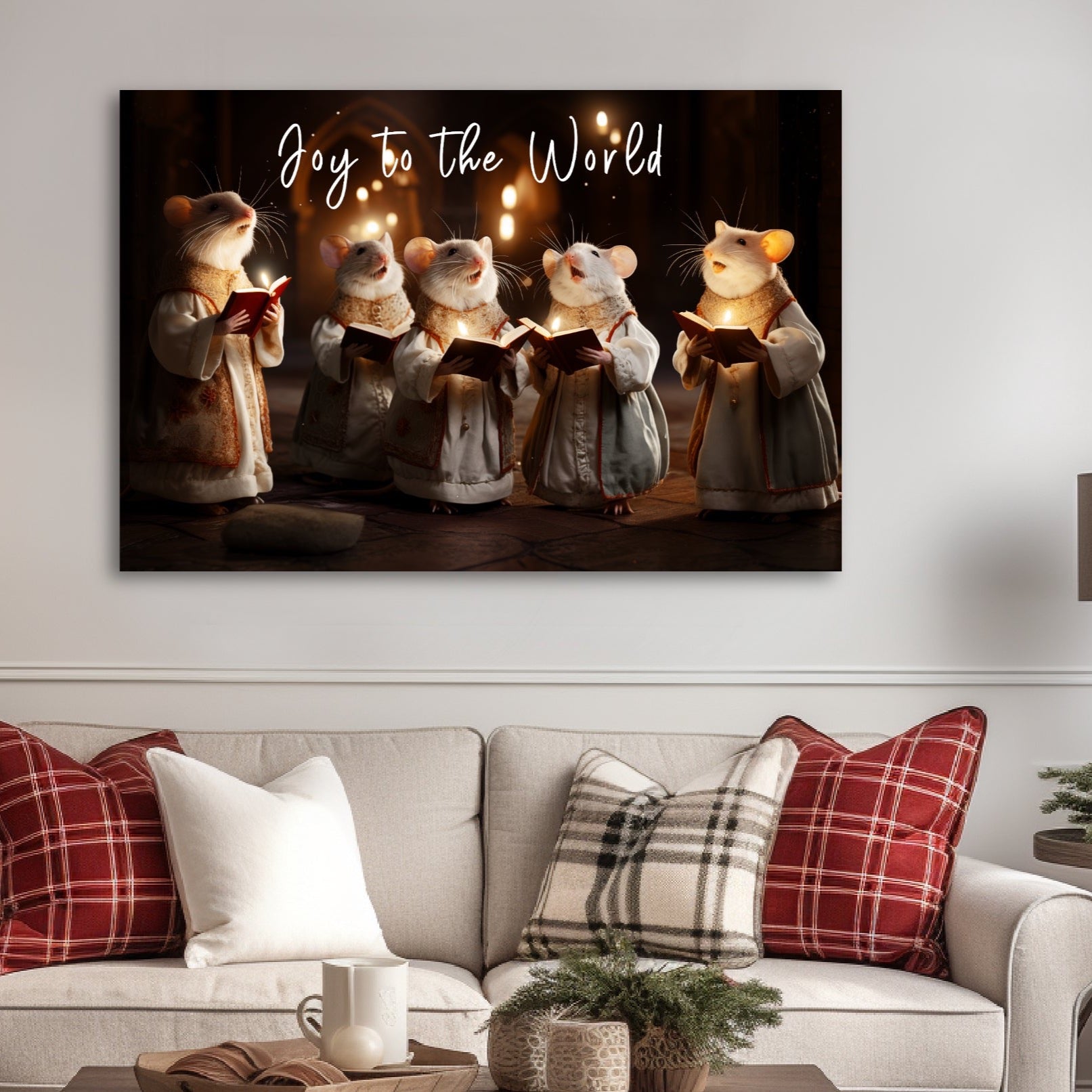 Christmas mice carolers canvas print