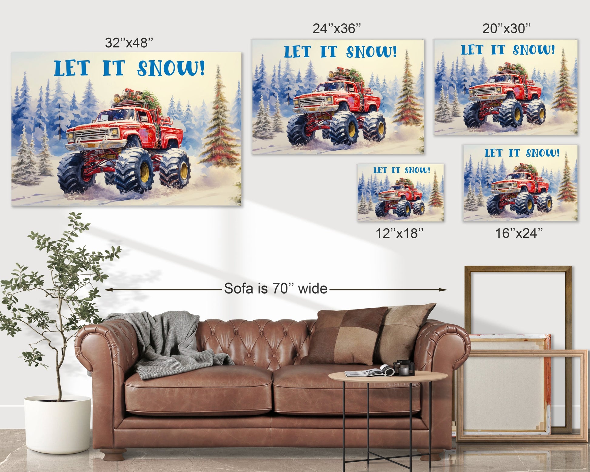 big red Christmas truck wall art decor