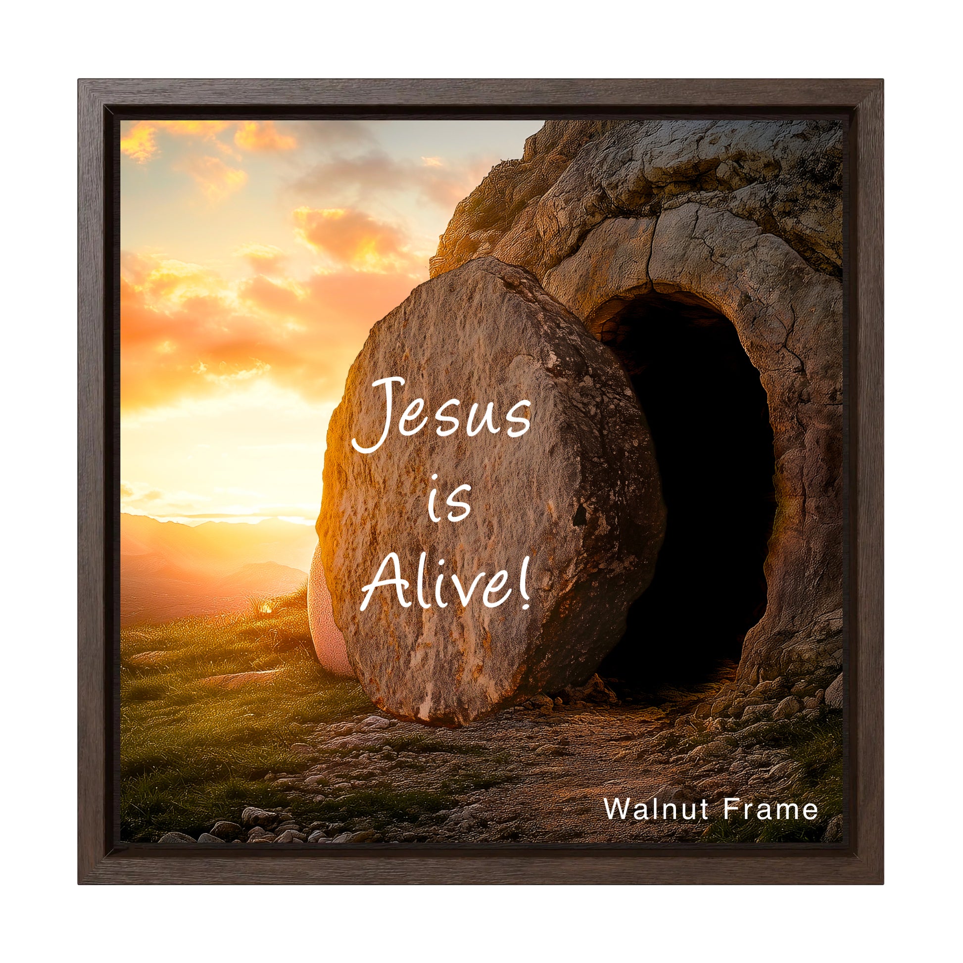 bible resurrection canvas art brown walnut frame