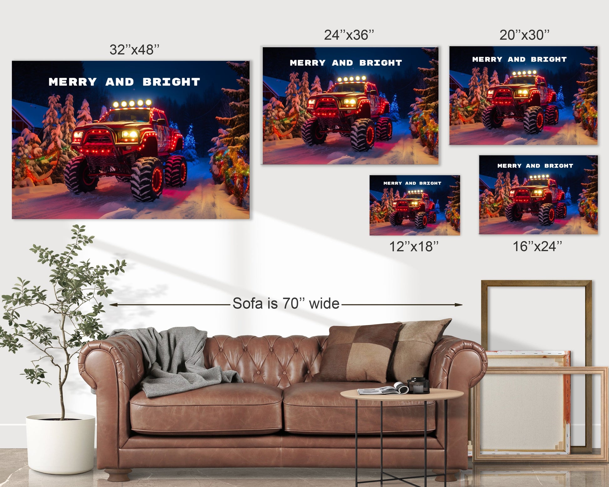 red christmas pickup truck canvas prints