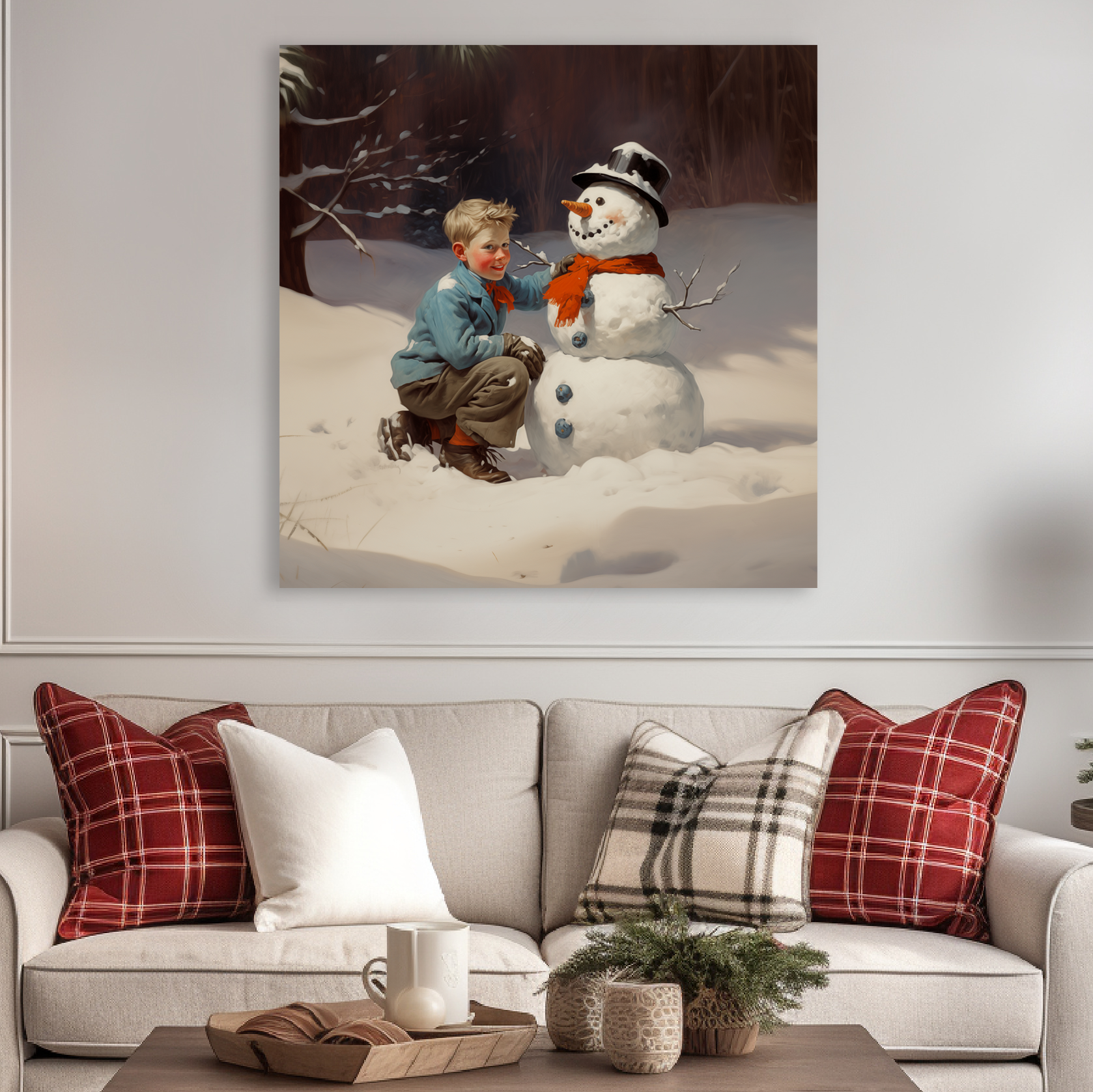 boy with snowman norman rockwell style