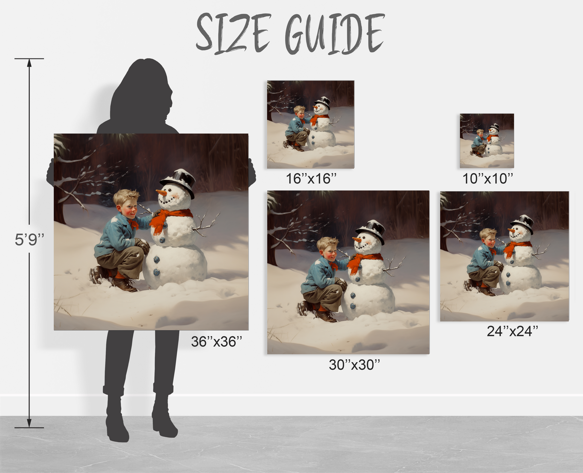 child with snowman art prints