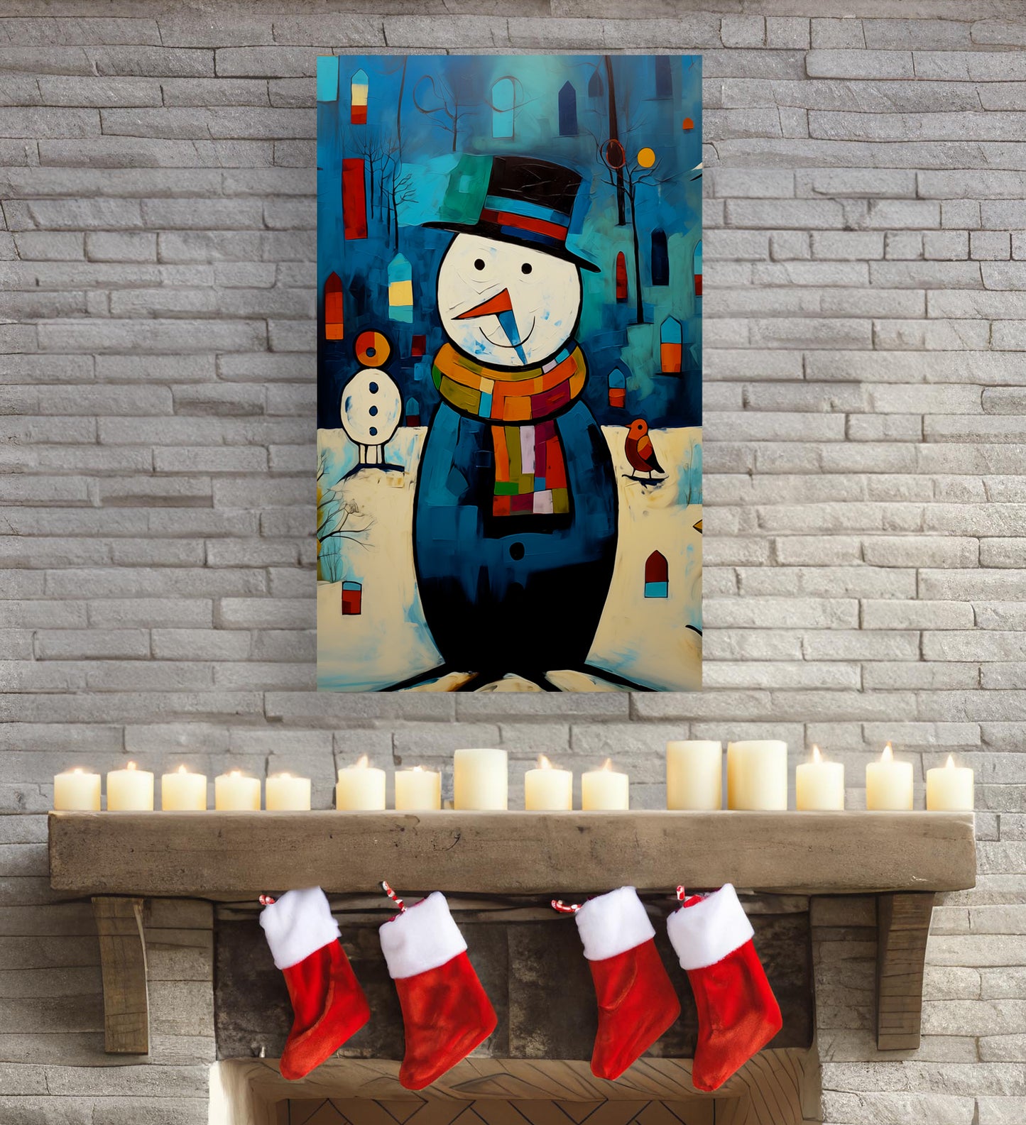 Canvas Wall Art Picasso-Style Snowman Winter Decor Decor Art Print Gifts Ideas Painting