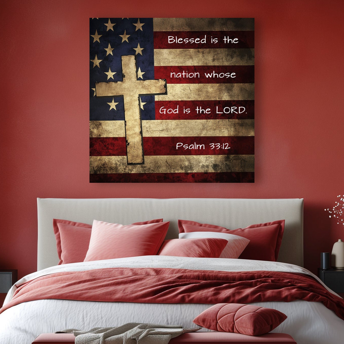 psalm 33:12 blessed is the nation whose god is the lord american flag with cross