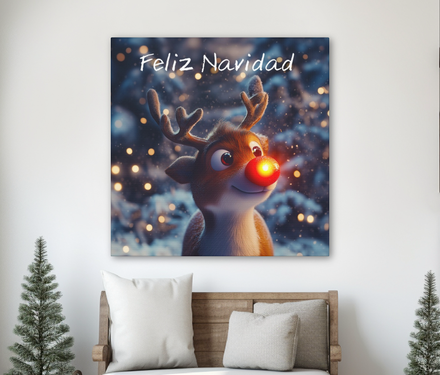 canvas print feliz navidad reindeer happy joyful merry