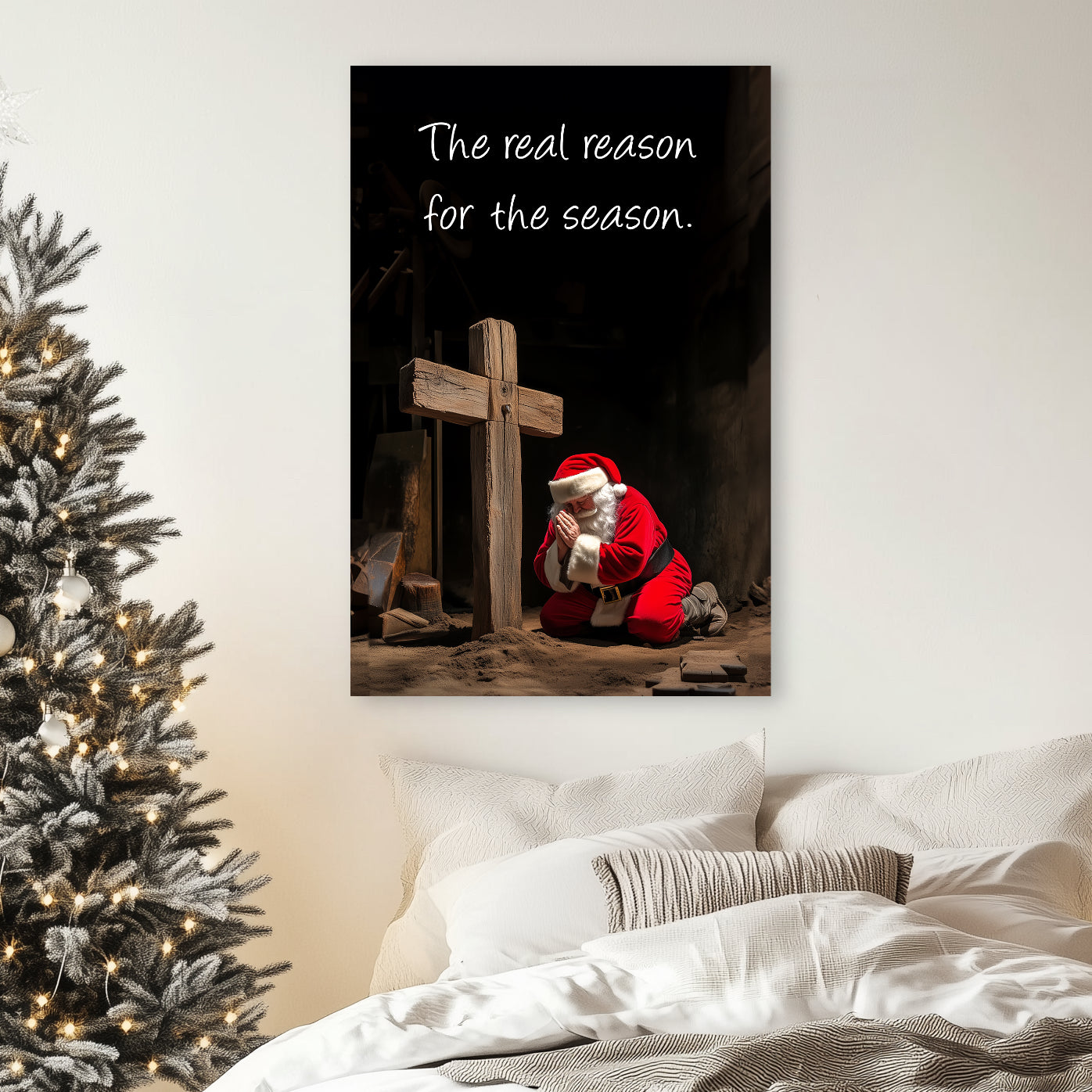 santa claus praying wall hanging art