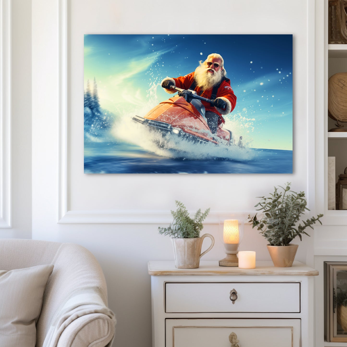 Jet Ski Santa Claus Canvas Print Christmas Wall Decor Art Gifts