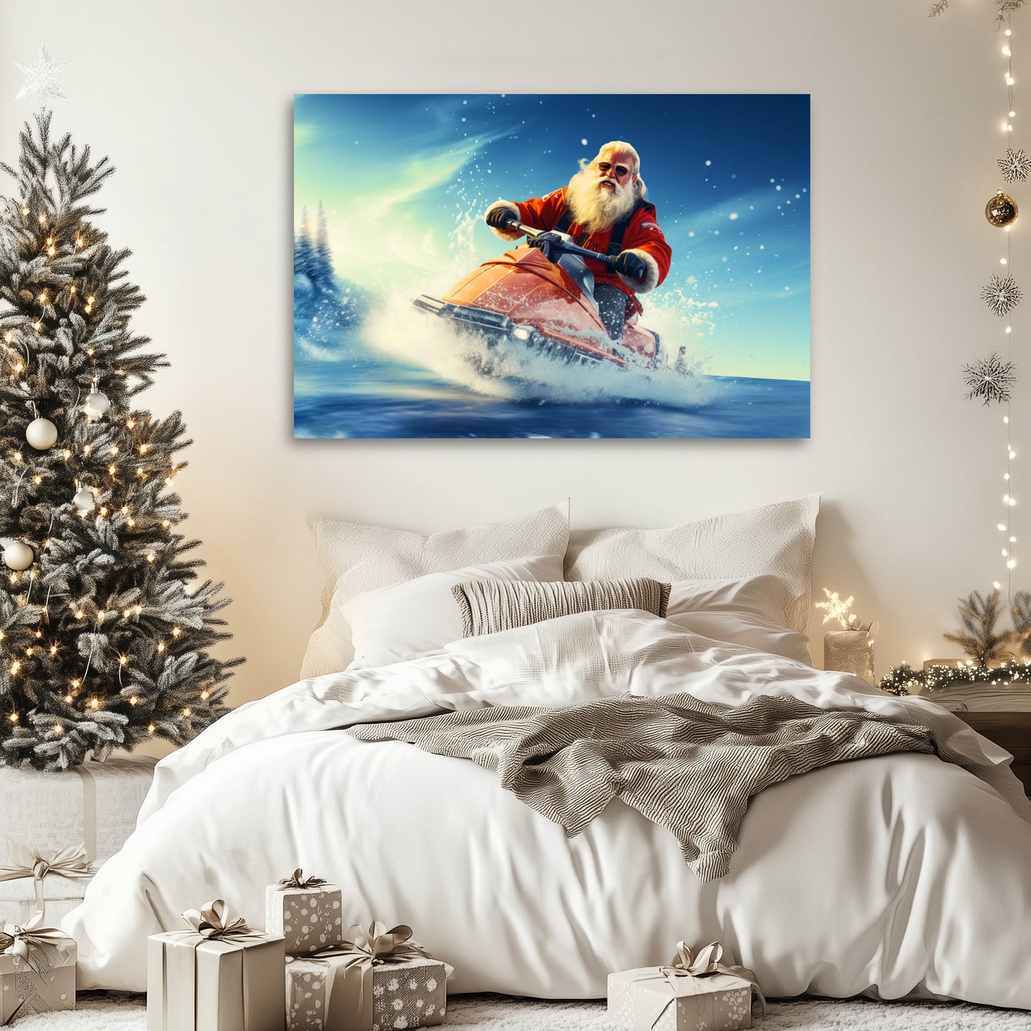 Jet Ski Santa Claus Canvas Print Christmas Wall Decor Art Gifts