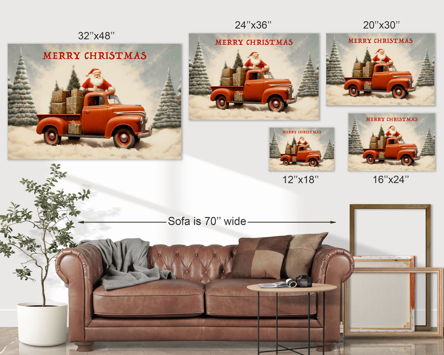 santa claus with christmas truck wall art decor