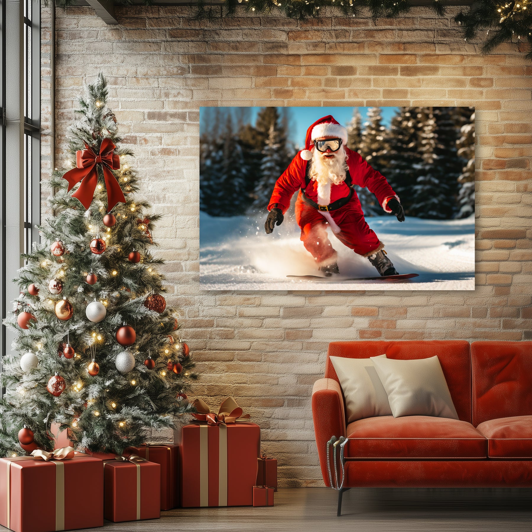 snow board Santa artwork